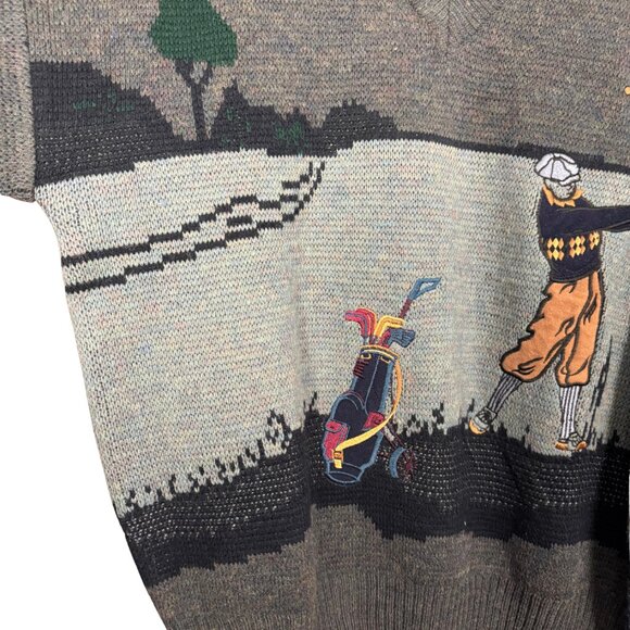 Vintage Arnold Palmer Golf Sweater XL – 90s Golf Scene Knit, Grandpa V-Neck - Picture 6 of 9